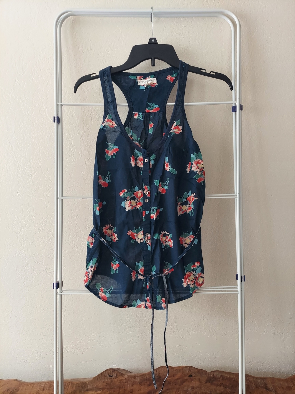Floral Navy Racerback Tie-Waist Tank Top